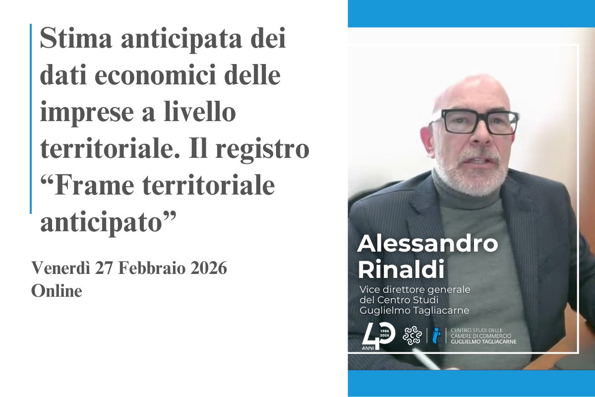IstTagliacarne's tweet photo. 💬 "Stiamo assistendo a un’evoluzione strutturale dell’impianto statistico: il passaggio da una statistica prevalentemente costruita su dati aggregati a una statistica microfondata". Lo ha detto Alessandro Rinaldi, vice direttore generale del Centro Studi Tagliacarne, intervenendo stamattina all'evento online organizzato dall'Istat sul tema "Stima anticipata dei dati economici delle imprese a livello territoriale. Il registro “Frame territoriale anticipato”. 
🟧 Il registro, ha evidenziato Rinaldi, consente di allineare il tempo dell'analisi a quello delle decisioni poiché "fornisce informazioni territoriali a T+12 mesi, anticipando di circa un anno il dato definitivo e coprendo circa il 90% del valore aggiunto dell’industria e dei servizi".
👇 Emerge, inoltre, il ruolo delle unità locali - quasi 2 milioni quelle censite dal Frame Territoriale Anticipato - come strumento per cogliere dinamiche, specializzazioni e fragilità.
🎯 Tutto questo è possibile anche grazie al Registro delle imprese una preziosa infrastruttura digitale tenuta dalle Camere di commercio che quest'anno compie trent'anni.
☑️ Il vice direttore generale focalizza l'attenzione anche sull'esigenza di avere a disposizione competenze in grado di valorizzare i dati provenienti da questo nuovo sistema. "Il vero salto di qualità non è solo disporre dei dati prima, ma trasformarli in conoscenza operativa e in strumenti efficaci per le politiche di sviluppo".Vista con gli occhi del Centro Studi Tagliacarne e del sistema camerale questa innovazione "rappresenta un’opportunità strategica per rafforzare il supporto analitico alle istituzioni e ai territori, contribuendo a decisioni più tempestive, mirate e consapevoli".

@unioncamere 
@istat_it 
@mimit_gov 
@MEF_GOV 
@GruppoCDP