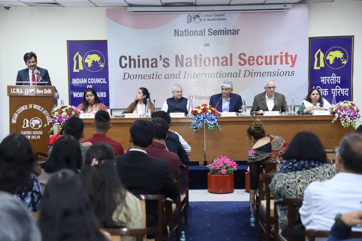 ICWA_NewDelhi's tweet photo. Session 3 of the National Seminar on “International Dimensions: China’s Threat Perceptions and its Responses” was chaired by Amb. Arun K. Singh @Amb__ArunKSingh, Former Ambassador of India to the US, Non-Resident Senior Fellow, Carnegie India @CarnegieIndia. Shri Atul Aneja @atulaneja, Strategic Analyst, Former Strategic Affairs Editor, The Hindu; Dr. Rajiv Ranjan @mrajivranjan, Associate Professor, Department of East Asian Studies, University of Delhi; Ms. Antara Ghosal Singh @antaragsingh, Fellow, Strategic Studies Programme, ORF @orfonline, New Delhi; Dr. Gunjan Singh @Gunjsingh01, Associate Professor, O.P. Jindal Global University @JindalGlobalUNI, Sonipat; were the speakers of this session.

The panelists reflected on how Beijing’s evolving threat perceptions are shaping its strategic responses across the Indo-Pacific region. The discussion unpacked narratives around the QUAD, contestation in the South China Sea the Taiwan issue and China’s cyber sovereignty, while situating India’s rise within China’s strategic calculus.