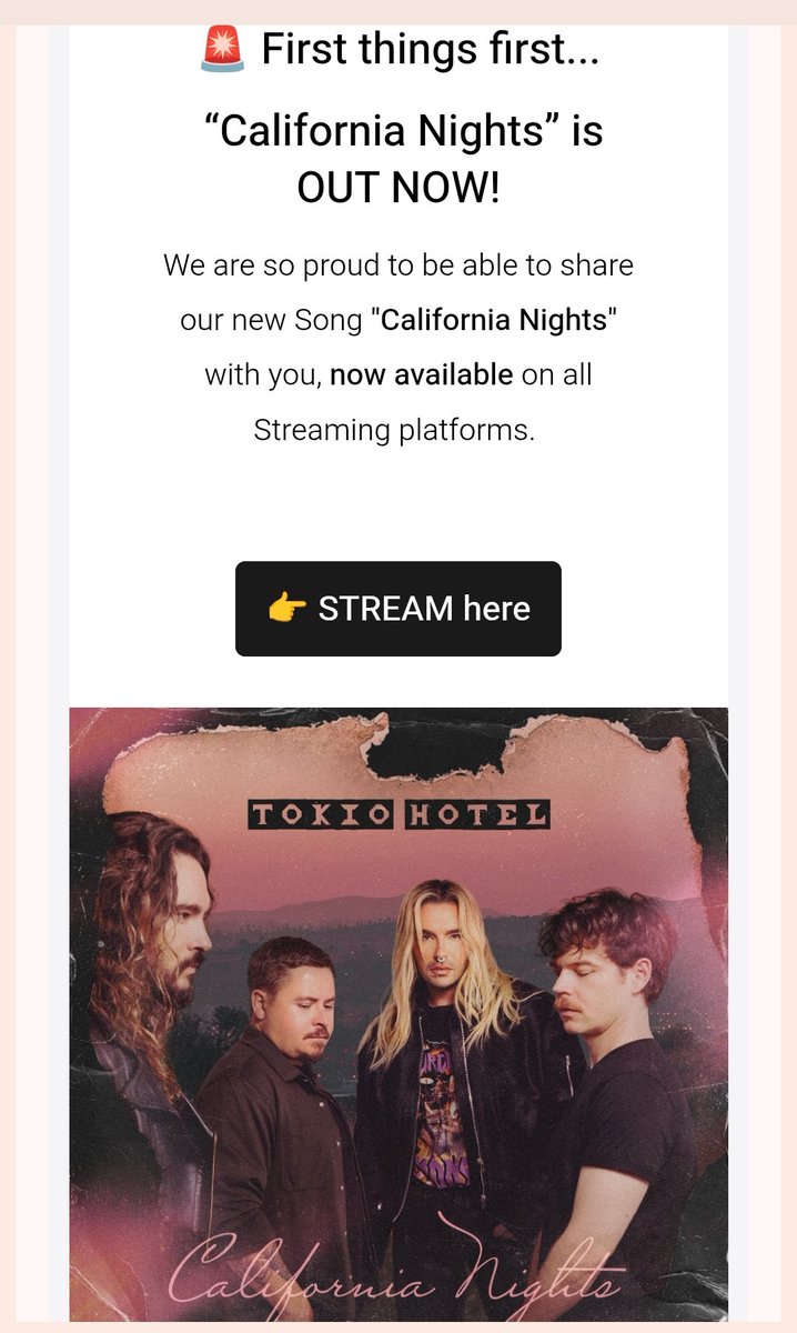 Primero lo primero...
¡"California Nights" ya está disponible!
Estamos muy orgullosos de poder compartir nuestra nueva canción "California Nights" con ustedes, ahora disponible en todas las plataformas de streaming.

El vídeo oficial se estrenará +
