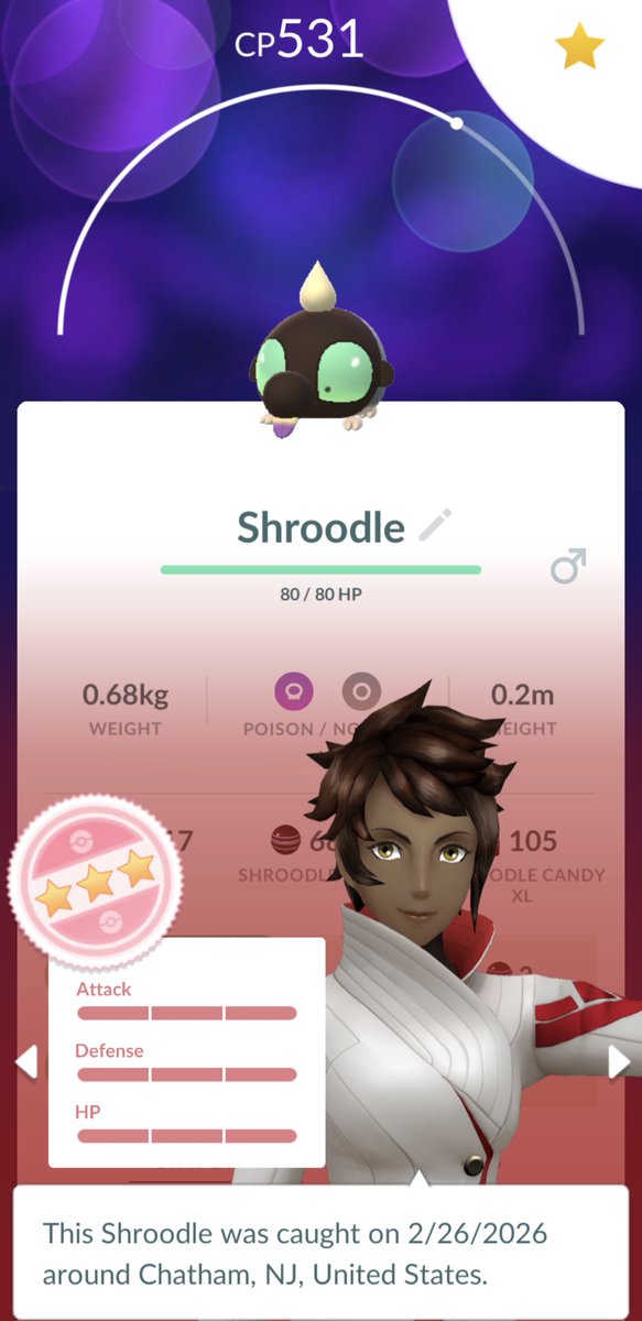 I hatched a hundo Shroodle yesterday without realizing it! I need to save some egg luck for Honedge and Hawlucha tomorrow #PokemonGo