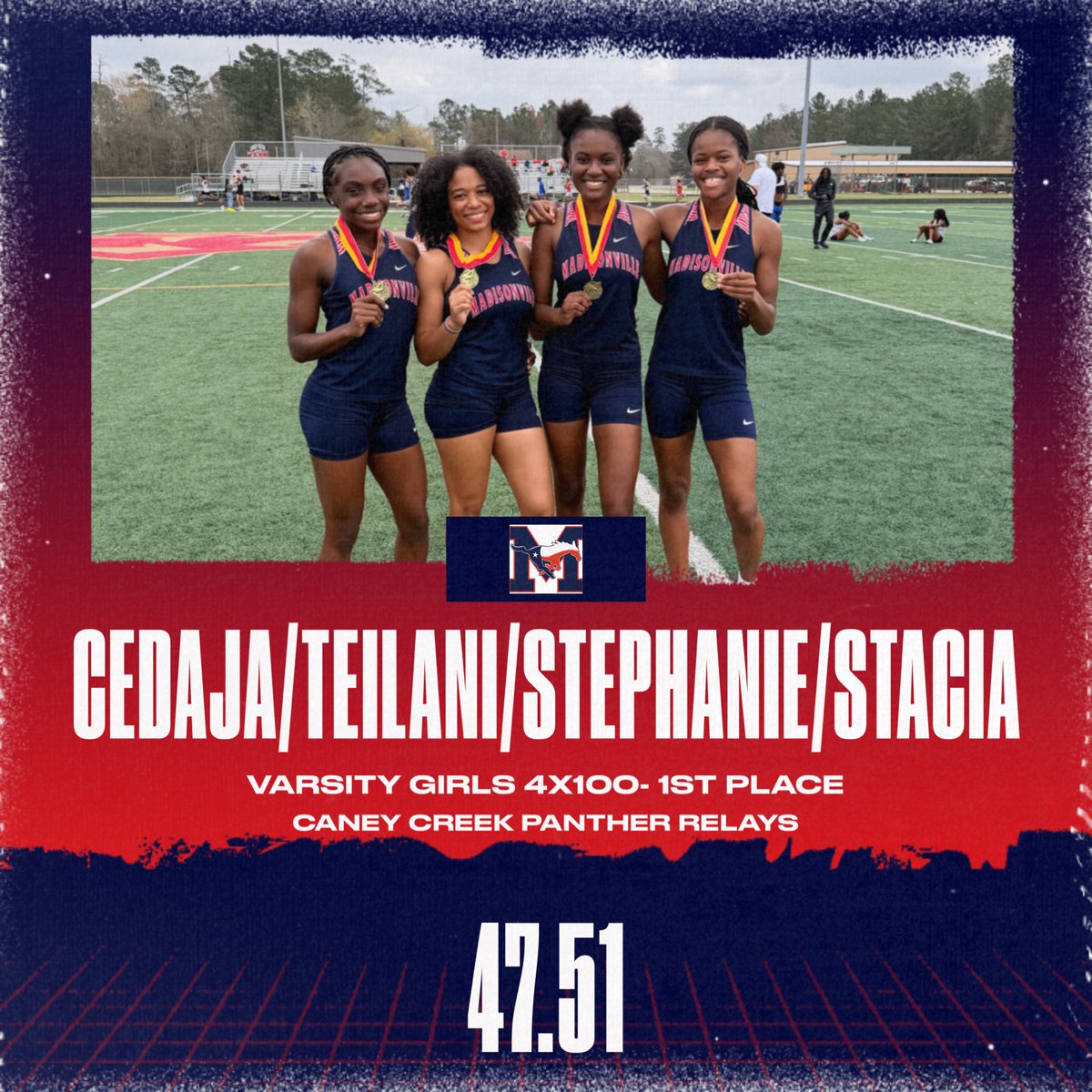 Varsity Girls 4x100
1st Place 🥇 
<a href="/cedajaa_/">Cedaja Ford</a> <a href="/teilanijl/">Teilani Lain</a> <a href="/itsstaciaaa/">stacia</a> <a href="/Stephythegoat/">Stephanie</a> <a href="/MCISDAthletics/">Madisonville Tx Athletics</a> <a href="/CoachBradTaylor/">Brad Taylor</a> 
#UnfinishedBusiness