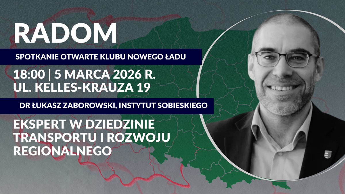 👤 Gościem spotkania będzie dr Łukasz Zaborowski - wiceprezes  Radomskiego Towarzystwa Naukowego, ekspert <a href="/InstSobieskiego/">Instytut Sobieskiego</a> , wykładowca akademicki, regionalista i lokalny patriota

🗣️Spróbujemy odpowiedzieć na pytanie czy konieczna jest w Polsce następna reforma administracyjna.