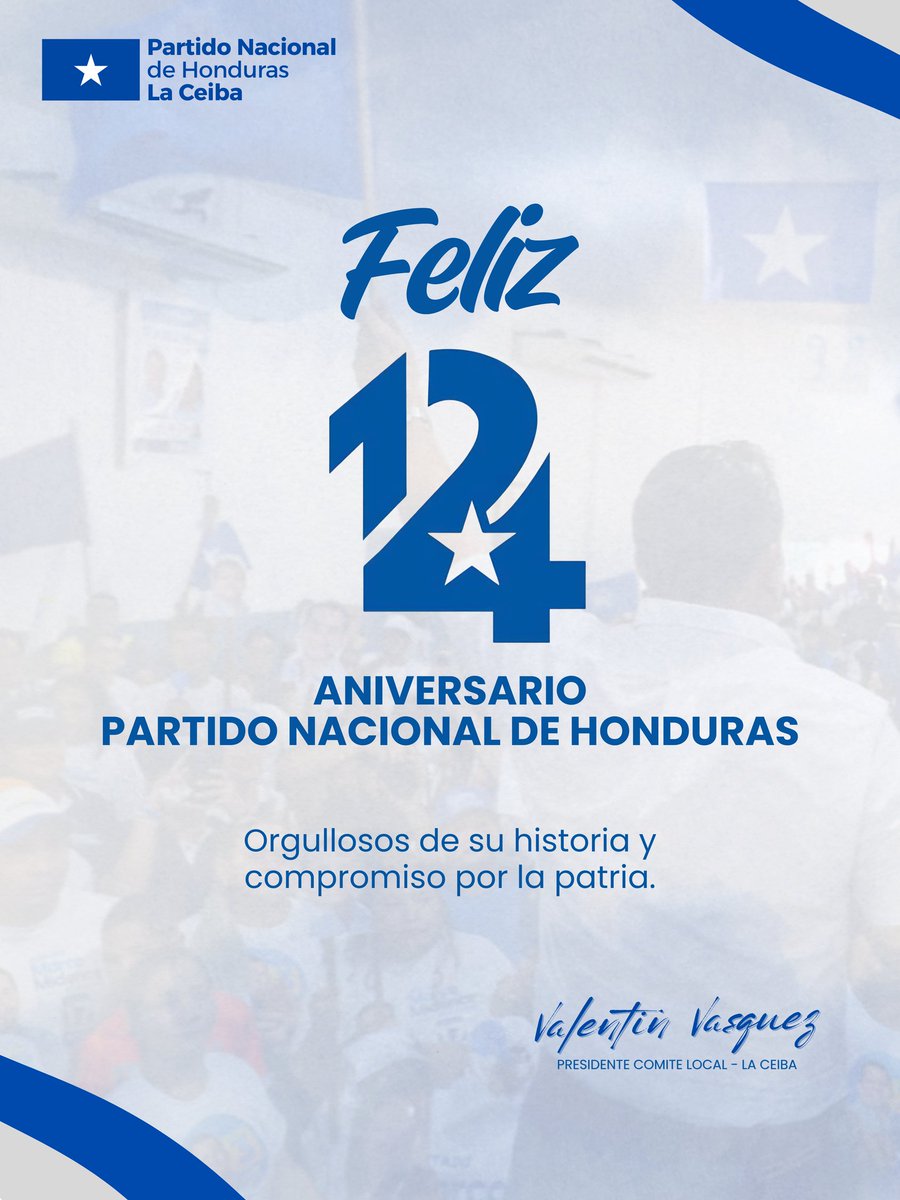 Felicidades a toda la militancia del gran Partido Nacional de Honduras por alcanzar 124 años de historia, lucha y democracia.🇸🇴

Su compromiso sigue siendo el motor que impulsa nuestra institución.

¡Sigamos adelante por el bien de nuestro país! 🇭🇳

#PNH #Aniversario #Honduras