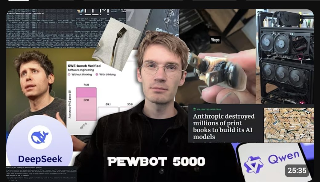 pewdiepie trained his own LLM
and on coding benchmarks,
it beats gpt-4o and gemini 2.0 pro.

- fine-tuned qwen 2.5 32b (coder variant)
- trained on ~100k curated code problems
- tested on aider polyglot (diff-format, multi-language benchmark)
- final clean run: 39.1%,