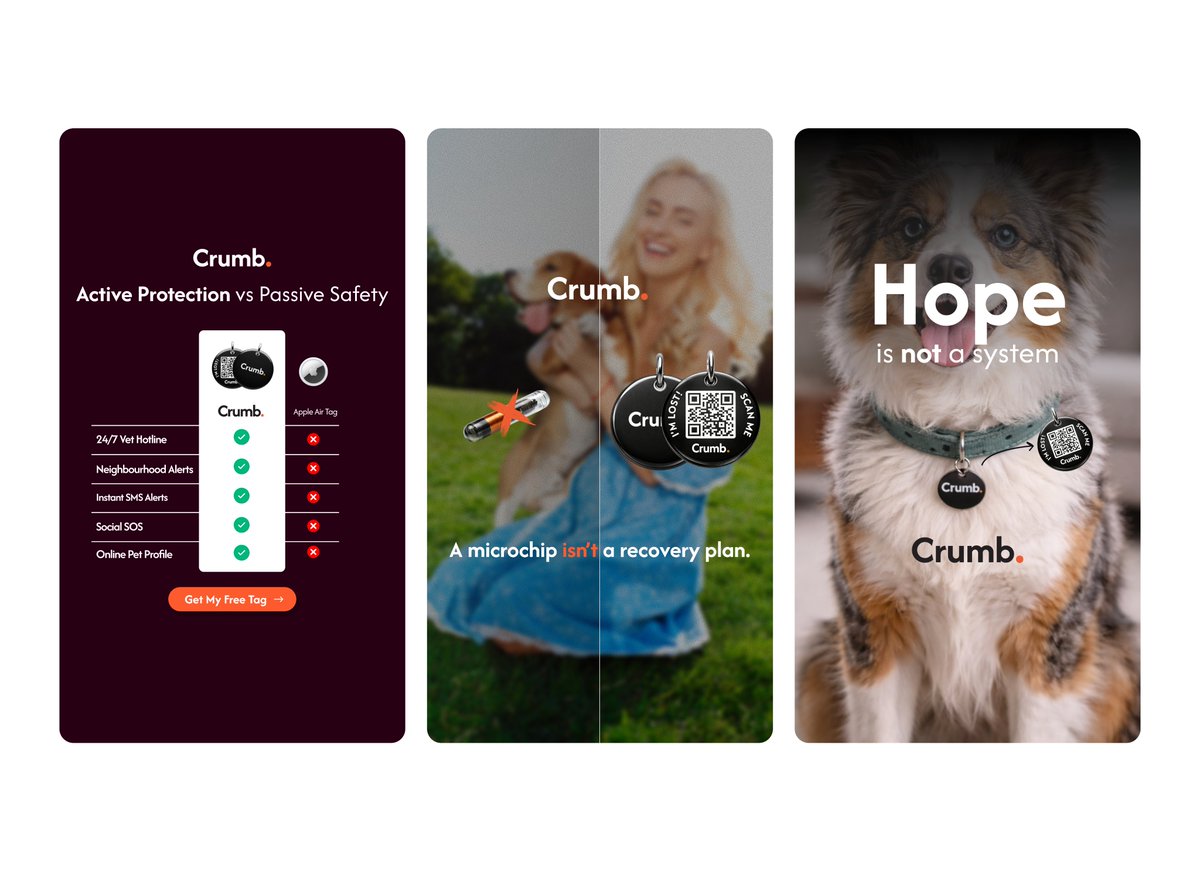 3 different static ad concepts for Crumb