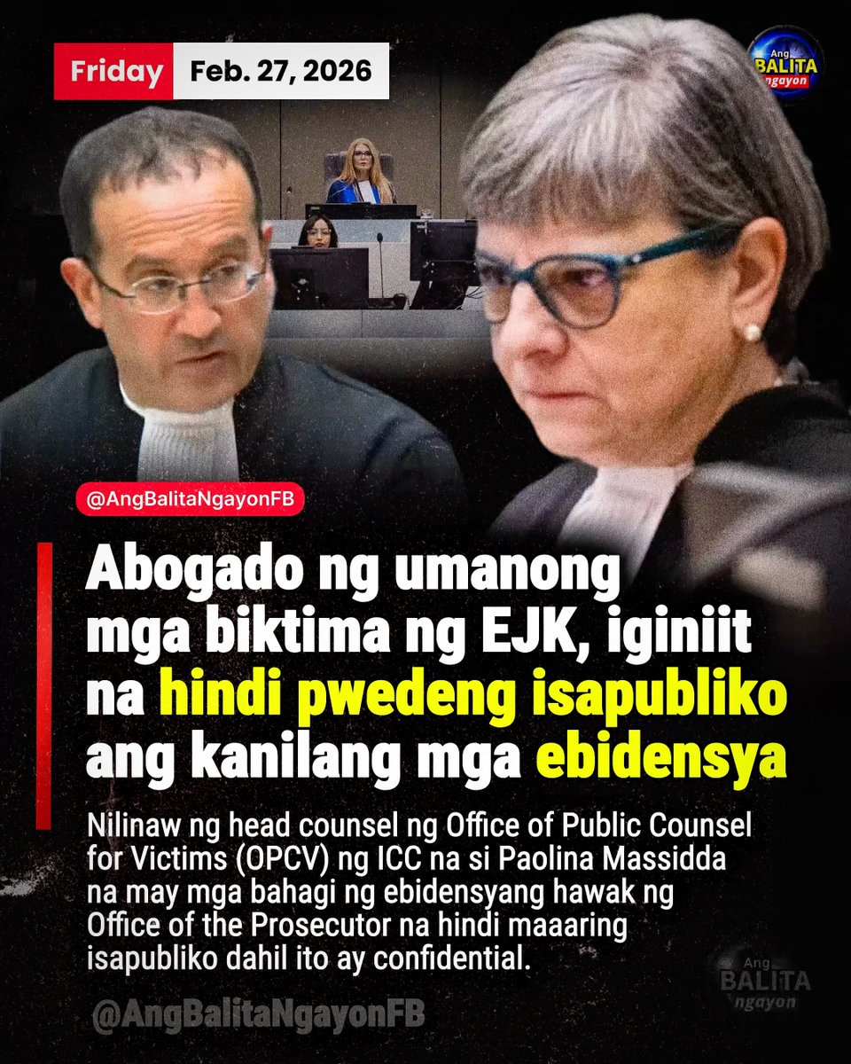 ABOGADO NG UMANONG MGA EJK VICTIMS: HINDI MAARING ISAPUBLIKO ANG KANILANG EBIDENSYA

Nilinaw ng head counsel ng Office of Public Counsel for Victims (OPCV) ng International Criminal Court na si Paolina Massidda na may mga bahagi ng ebidensyang hawak ng Office of the Prosecutor na