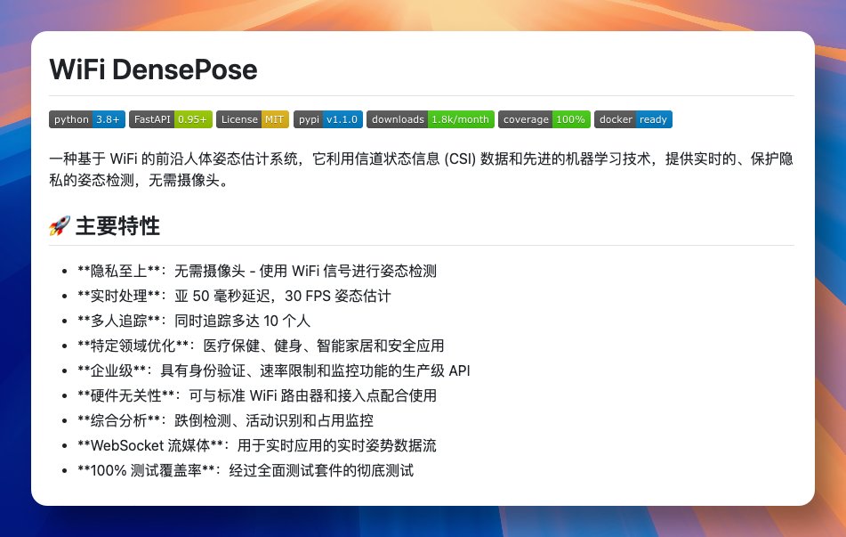 GoJun315's tweet photo. 卧槽...今日 GitHub Trending 榜首 WiFi-DensePose 开源工具。

可以通过 WiFi 实现监控你在家的一举一动，不用摄像头、不用传感器、更不需要什么特殊硬件。

GitHub：https://t.co/IrPdpLPAl4 https://t.co/VCyTnvmDHi
