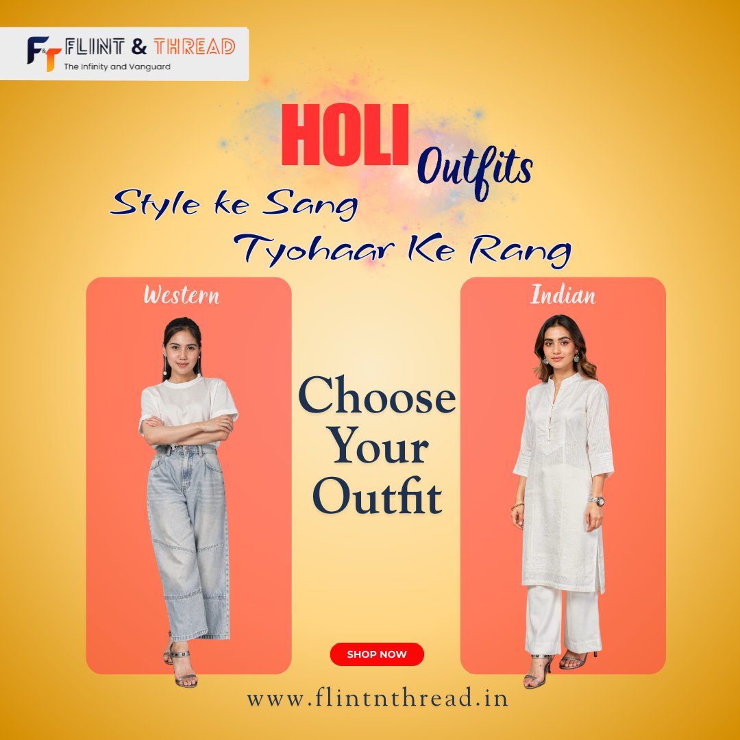 flintandthread's tweet image. 🌈✨ Holi Outfit Battle!

How are you celebrating this Holi? 💛
✨ Elegant Ethnic
🔥 Trendy Fusion
🌿 Comfortable Cotton
🤍 All White – Ready for Colors
Comment your pick below 👇
🛍️ flintnthread.in

#FlintAndThread #HoliLook #FestiveFashion