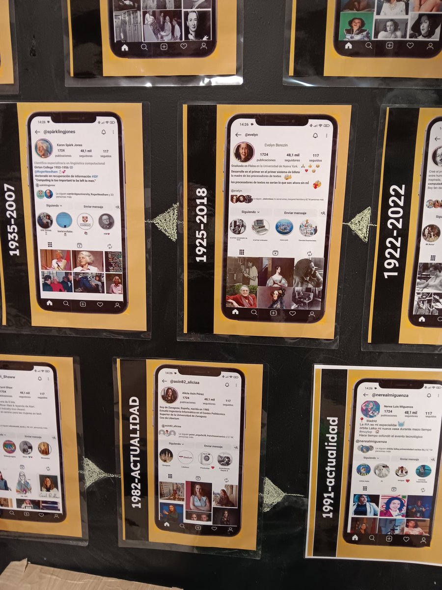 ieselpicarral's tweet image. Dentro del Proyecto #TIMELINE 🌀 de la segunda evaluación, el alumnado de 4º de #DIGITALIZACIÓN🖥️ ha imaginado los perfiles de Instagram que habrían tenido las informáticas a lo largo de la historia,  🧮 hasta las mujeres que están poniendo en marcha la #InteligenciaArtificial 🤖