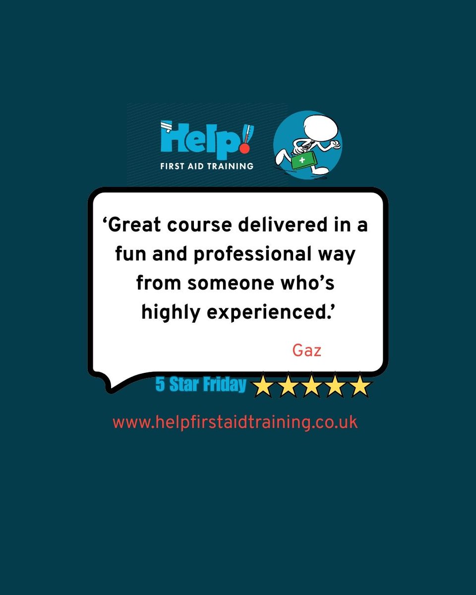 HelpFirst's tweet photo. Five Star Friday! ⭐️⭐️⭐️⭐️

First Aid is a serious topic, and life is complicated enough, so we use experienced instructors equipped to deliver the first aid information our learners need in a fun and easy to understand way.

Thank you for your feedback Gaz! https://t.co/1EER168Kx7