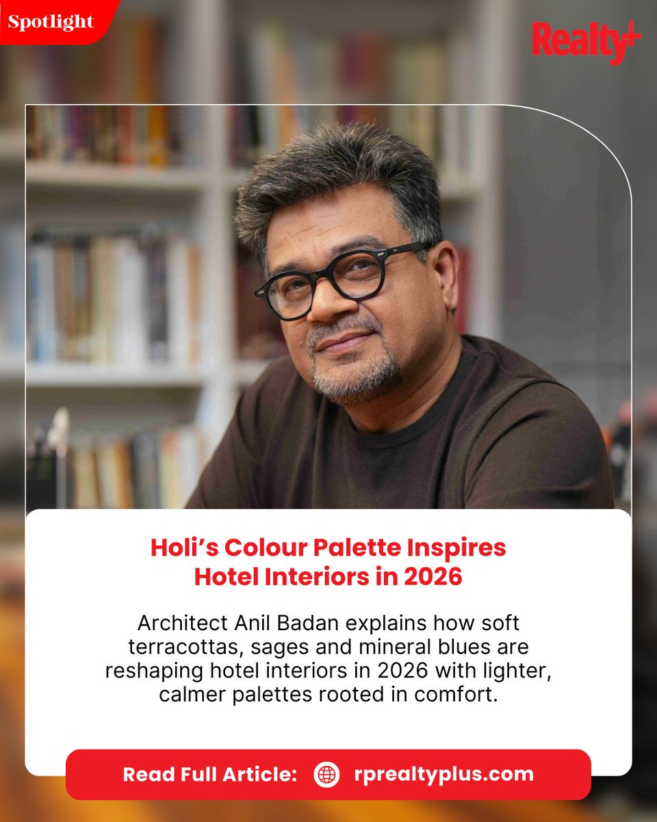 RPRealtyPlus's tweet image. The festive hues of Holi’s colour palette are inspiring hotel interiors in 2026, with designers embracing vibrant tones, texture contrasts and experiential aesthetics to redefine guest environments.

Read full story here: rprealtyplus.com/news-views/hol…

#DesignTrends #HotelInteriors