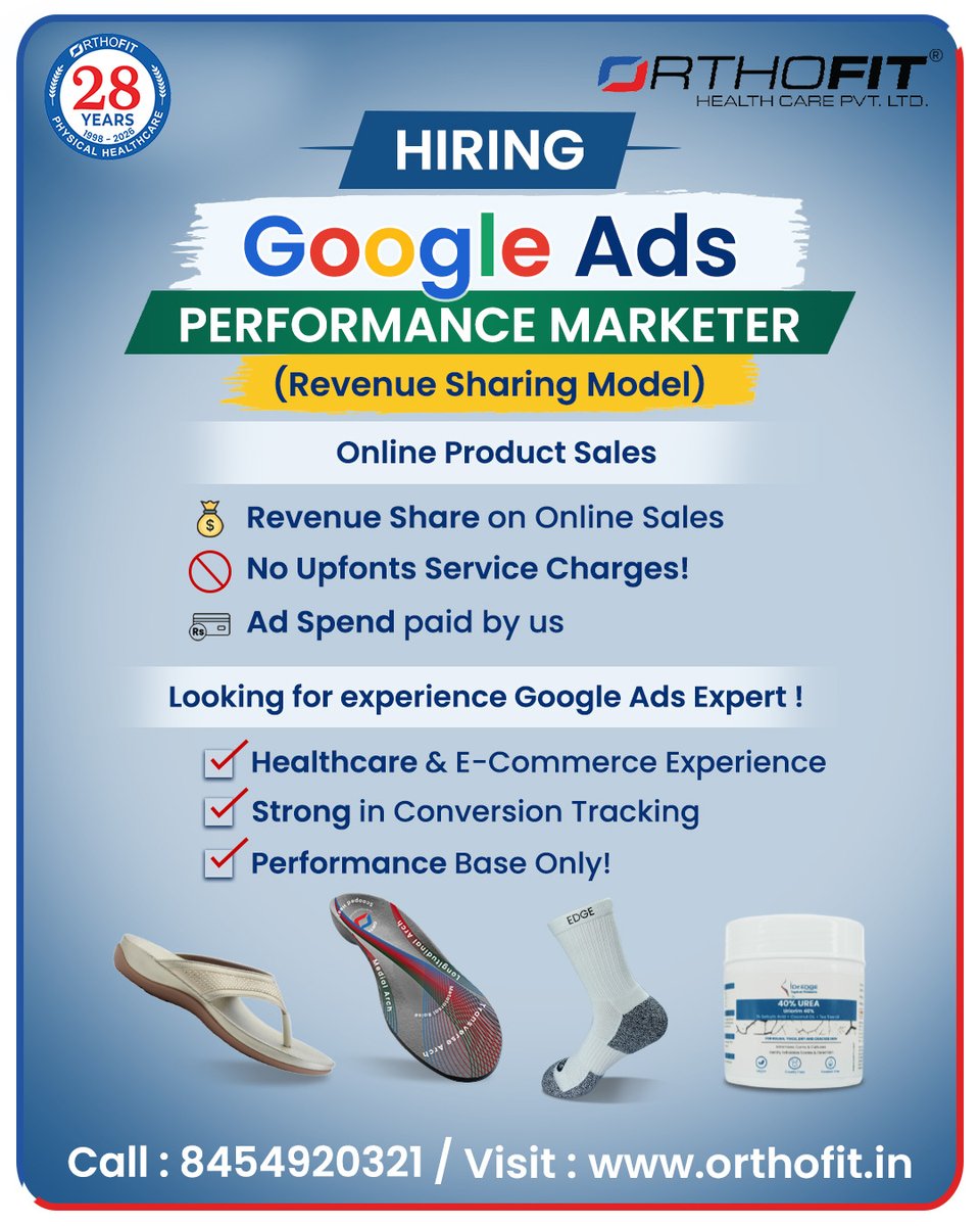 orthofitclinic's tweet photo. Not looking for an agency.
Not looking for theory.
We’re looking for Performance.
Join Orthofit as a Google Ads Performance Marketer on a Revenue Sharing Model.
If you can generate sales, you earn. Simple.
Ad spend? On us.
Growth? Together.
Apply now : 084549 20321
#Hiring #GoogleAdsExpert #PerformanceMarketing #RevenueSharing #DigitalMarketingJobs #EcommerceMarketing #HealthcareMarketing #ConversionTracking #ROAS #OnlineSales #Orthofit #MarketingCareers #GoogleAdsSpecialist #PerformanceBased #MumbaiHiring