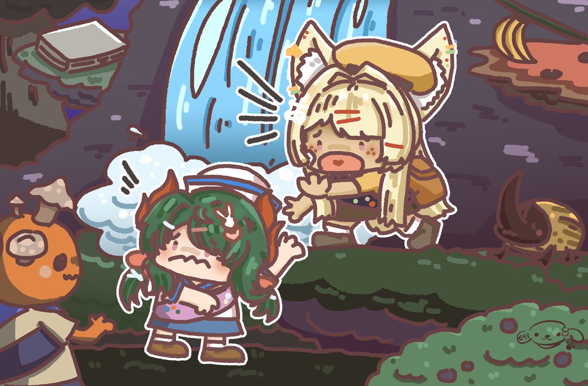 Btw here's my part of the Collab drawing I did with <a href="/Cowcodiletemk/">KikiTemi 🍈🥭🍀</a> for a stream featuring the beloved <a href="/MeekoMemeko/">メメコ! Memeko!</a> and <a href="/kazemihimari/">Himari ひまり💖✨EN V-Tuber ⸜(｡˃ ᵕ ˂ )⸝♡</a>  playing peak