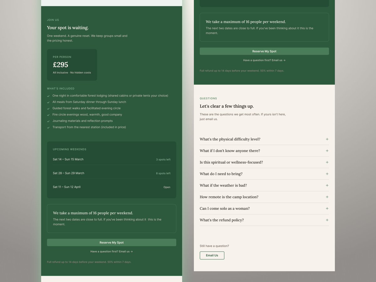 rashedy912's tweet photo. Day 18

Just finished designing this landing page for a weekend nature camp.

Forest tones. Soft hierarchy. Space to breathe. 🌿

#buildinpublic #webdesign #uidesign https://t.co/Rq6ZL5AAK5