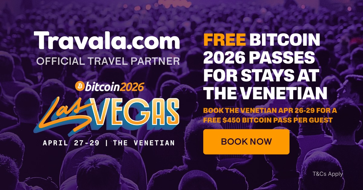 travalacom's tweet photo. Book travel with crypto to the Bitcoin 2026 Las Vegas convention April 27-29
