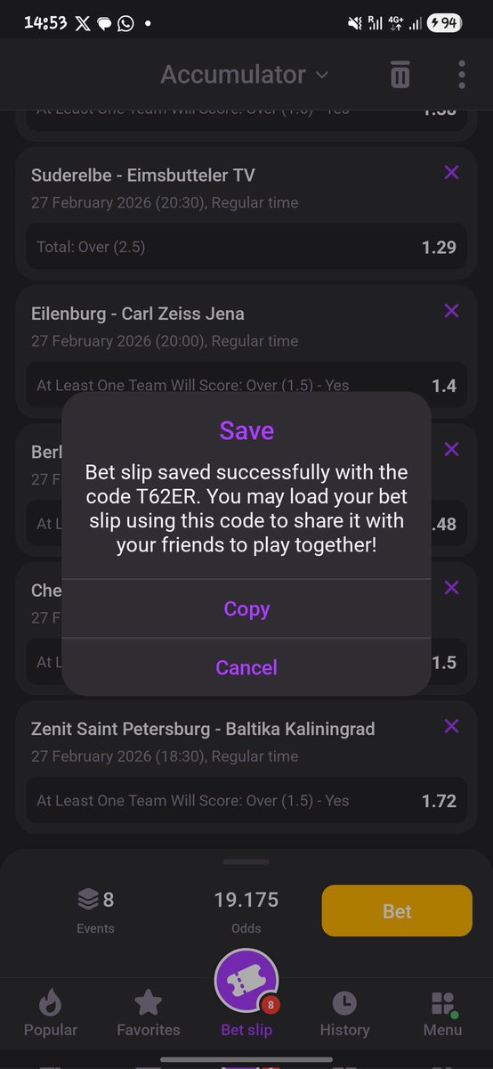 This should be easy one 
8 games only on #BetJam
Code T62ER
Registration link shorturl.at/z5JzO
App link  shorturl.at/42DgT

PromoCode tumia TUTI
