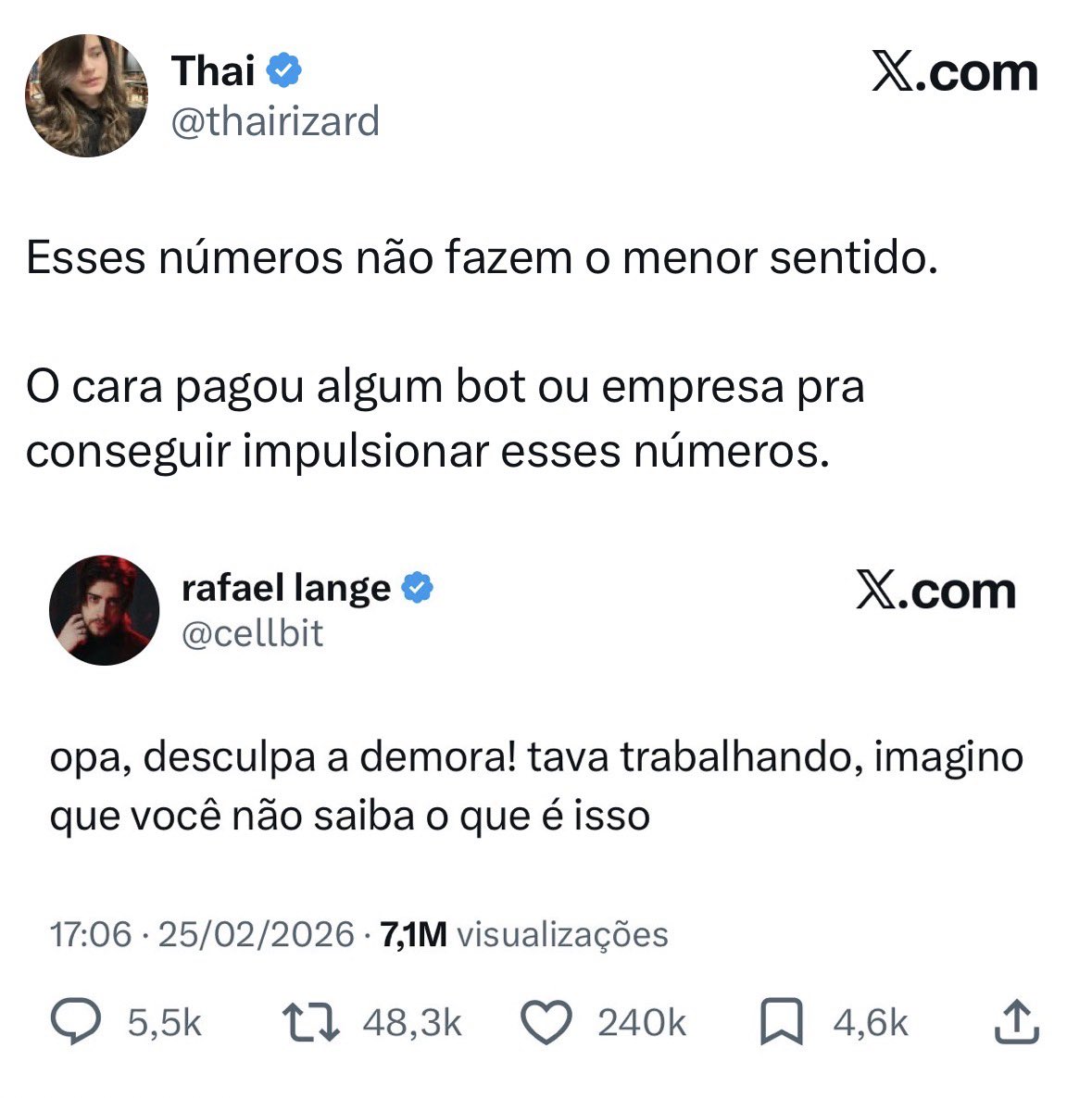 perdeu a eleição = fraude

melhora na economia do país = sorte

golpe de estado = infiltrados

ratio de youtuber com milhões de inscritos no nikolas = bot

é hilário como a direita vive um eterno loop de 72h