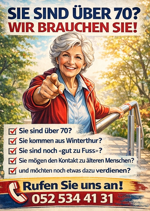 FlexoGmbh's tweet photo. Aktiv bleiben. Sinnvolles tun. Etwas dazuverdienen. ❤️

Sie sind über 70, wohnen in Winterthur und noch gut zu Fuss?
Sie mögen Gespräche, Bewegung an der frischen Luft und den Kontakt zu älteren Menschen?

Dann sind genau Sie gefragt! Rufen Sie uns an!
#Winterthur
#Über70 https://t.co/oLcDjeRJse
