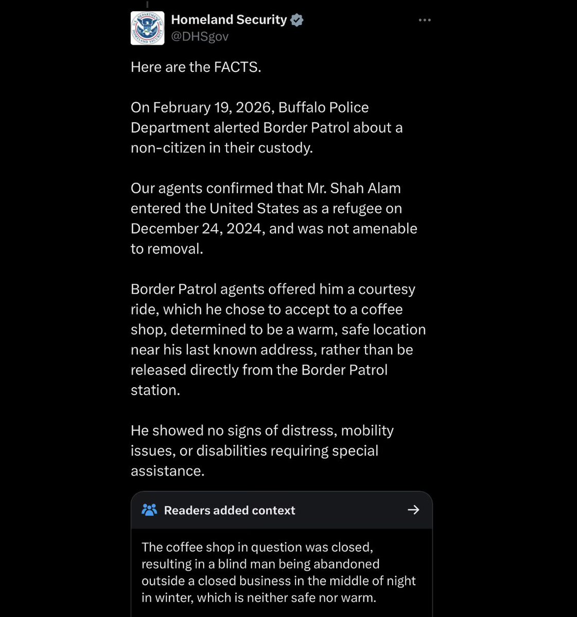 Of course the ICE Nazis scrambled to put their spin on the blind man that they killed in Buffalo by dropping him off in a parking lot five miles from his home in the middle of the night in the freezing cold and immediately got community noted for lying