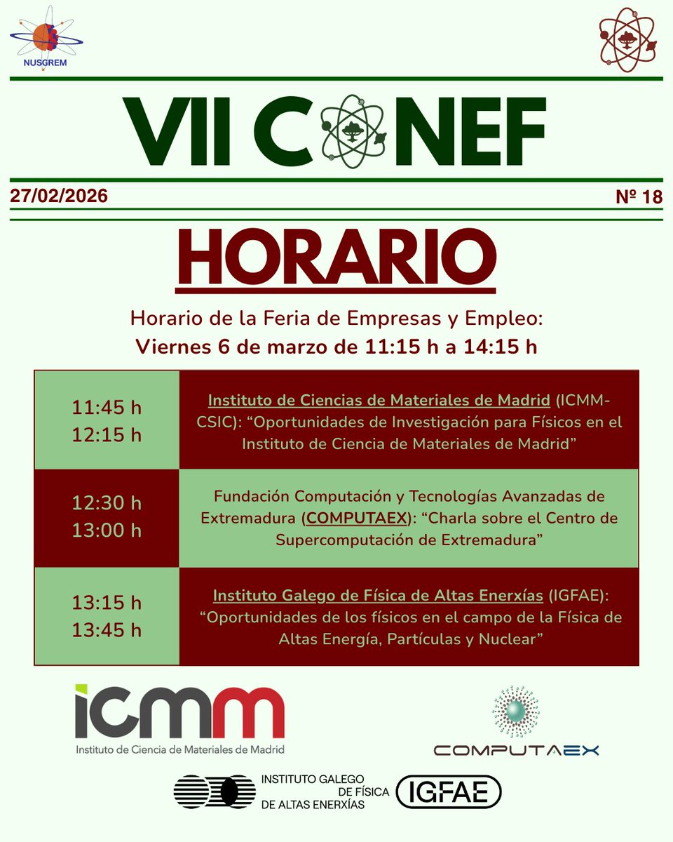 conef_es's tweet photo. ¡Y aquí tenéis a todos los participantes de la Feria de Empresas y Empleo de este VII CONEF! 

Estas ocho entidades de toda España estarán presentes el día 6 de marzo por la mañana en el Edificio Metálico de la Universidad de Extremadura. 

Muchas gracias a todas por participar! https://t.co/vsTQbjZQEA
