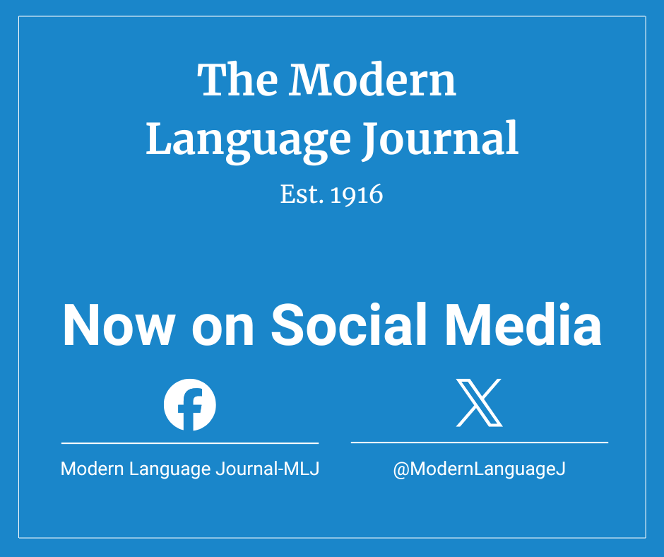 ModernLanguageJ's tweet photo. For 110 years, The Modern Language Journal has shaped how we understand language learning, teaching, and policy.  

Until now, the only way to keep up was to check the journal itself.  

That changes today. MLJ is now on Facebook and X.

Follow us &amp; join the conversation.

#MLJ https://t.co/gqMqsQz2mE