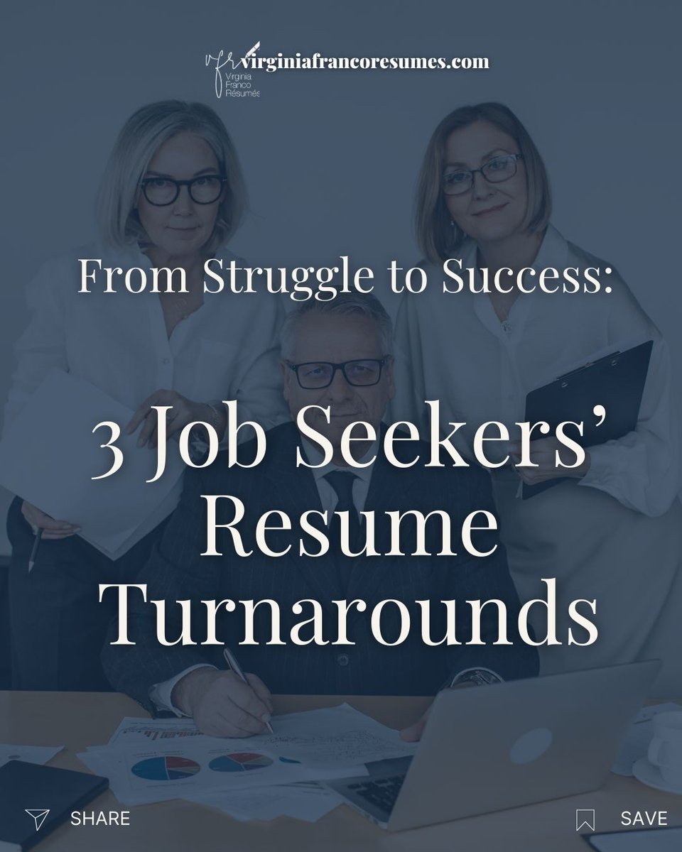 VAFrancoResumes's tweet image. Real stories. Real #resume transformations. ✨

Read about three #jobseekers who went from struggle to success with strategic resume changes in my latest blog:
🔗 bit.ly/3WYYuRZ 

#ResumeTips #CareerAdvice #JobSearch