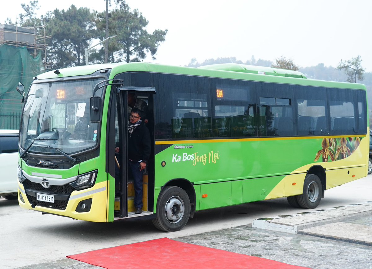SangmaConrad's tweet photo. Flagged off a fleet of Ka Bos Jong Ngi or Our Buses, the newly launched buses of the Shillong Public Transportation Service. 

At present public transport accounts to only 5%. Hopeful that the buses will encourage our people to choose public transport and help unburden the traffic woes in the city and its adjacent areas. With this, we plan to increase public transport share to 30% by 2030 in line with our Shillong Urban Mobility Policy. 

@mlkhattar