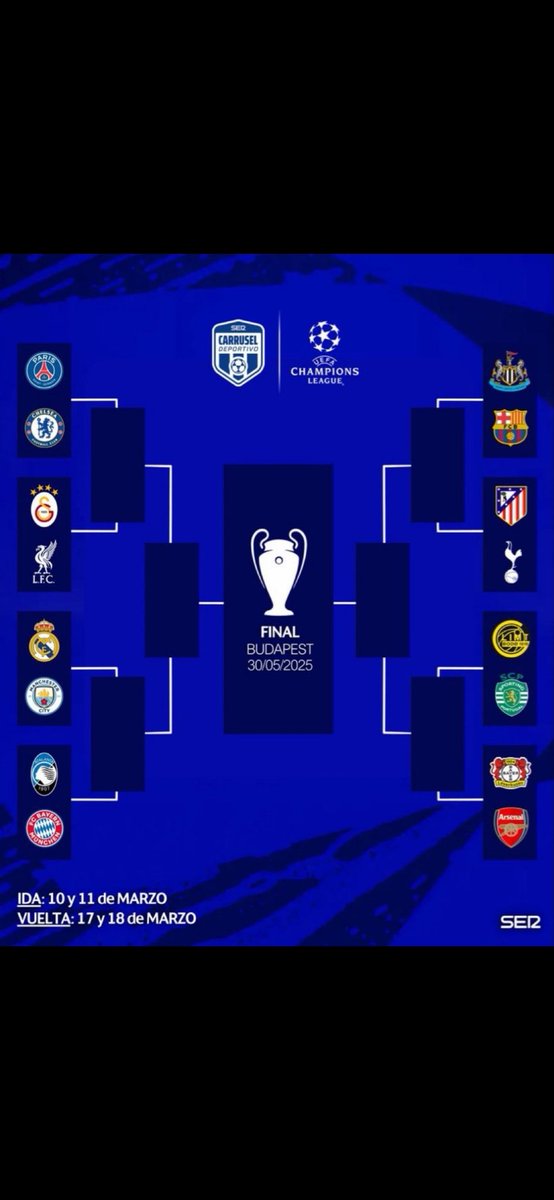 360Tribuna's tweet photo. Aqui tenemos los octavos de la Uefa Champions League, ¿que equipos crees que pasarán a cuartos ? Os leo👀👀 #UCLdraw #futbol #barsa #Madrid #atm https://t.co/AYtQpdWZFz