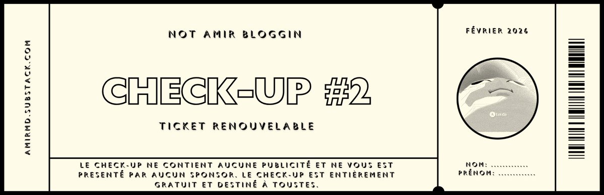 C'est l'heure du Check-Up ! Vous y trouverez : 

- Ma playlist du mois de février
- Un petit focus sur des artistes portoricains (merci Bad Bunny)
- Une section rétro rap d'Atlanta époque 2016
- Et plein plein d'autres recommandations cool

amirmd.substack.com/p/check-up-2