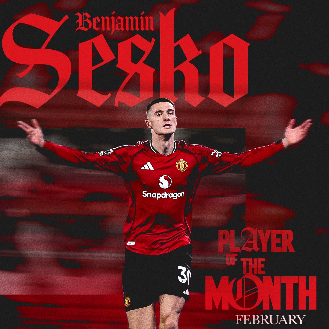 ManUtd's tweet photo. Making his mark.

Your votes have crowned Benjamin Sesko as our Player of the Month for February 👑