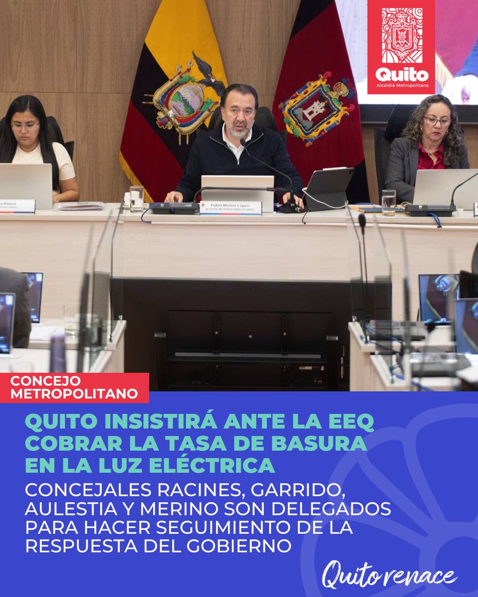 🚮 #QuitoInforma | Con 15 votos, en sesión extraordinaria, el Concejo Metropolitano aprobó la resolución que establece la conformación de una comisión para realizar el seguimiento permanente al proceso de un nuevo convenio interinstitucional entre el Gobierno Autónomo