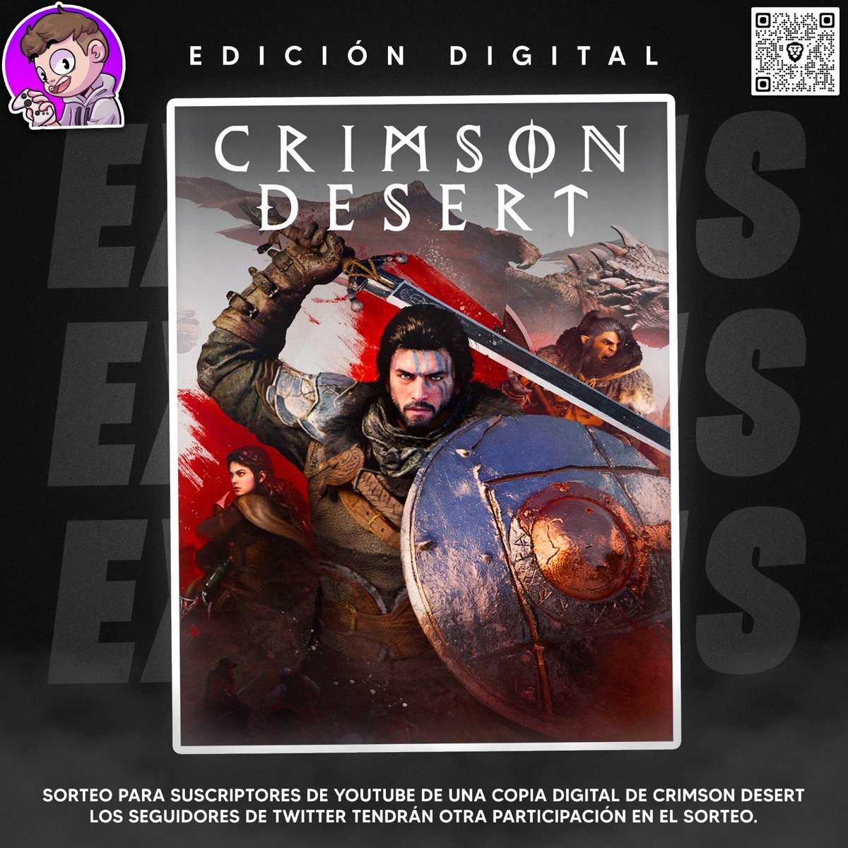 👀🔥 SORTEO ⚡️

CUATRO copias de CRIMSON DESERT para PC, Xbox o PS5.

🎉 ¿Cómo participo?

1) Suscríbete en YT 👉 youtube.com/@extas1s?sub_c…

2)  Haz RT a este tweet + FOLLOW

3) Comenta #Participo en cualquier video (¡Cuantos más comentarios, más oportunidades!)

Ganadores 20/3