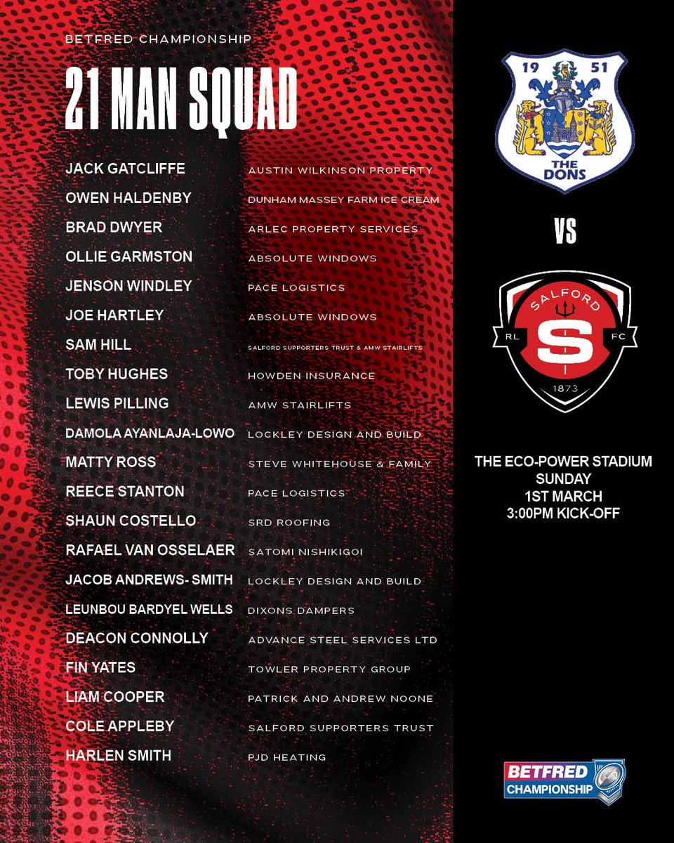 Salford_RLFC's tweet photo. The 21 man squad is in 👥

We are delighted to announce the signing of Shaun Costello from the North Wales Crusaders. 

🎟️ Secure your ticket for Sunday now https://t.co/NKnYo9qsX5

#SalfordRLFC https://t.co/cXa5HUghsy