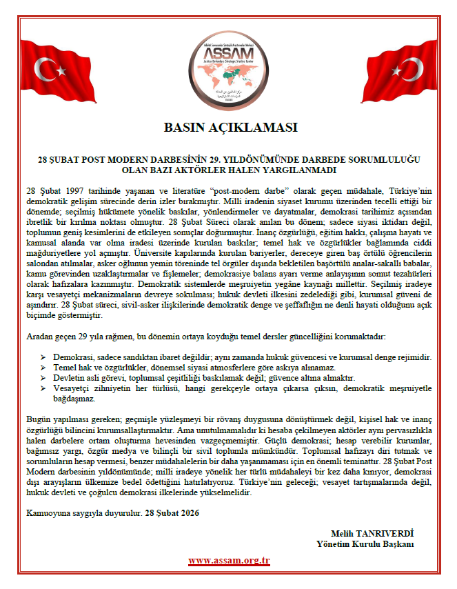 ASSAMDER's tweet photo. 28 Şubat Post Modern Darbesinin 29. Yıldönümünde Darbede Sorumluluğu Olan Bazı Aktörler Halen Yargılanmadı

https://t.co/3KsYl73dBd https://t.co/wVPN7wjsth