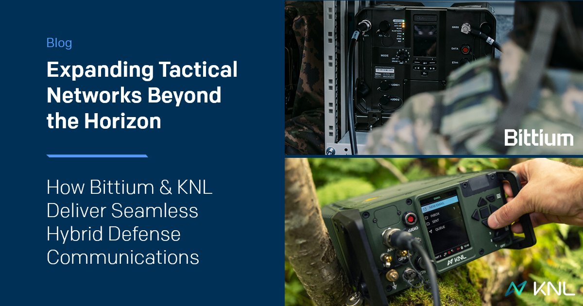 Bittium's tweet photo. Read the blog post that explains how the joint solution of #Bittium and @KNLNetworks expands tactical networks beyond the horizon to support command and control across dispersed operational areas. 

https://t.co/AfUjYIiwTm

#TacticalComms #HybridNetworking #MultiDomainOperations https://t.co/4Ajw8srPpF