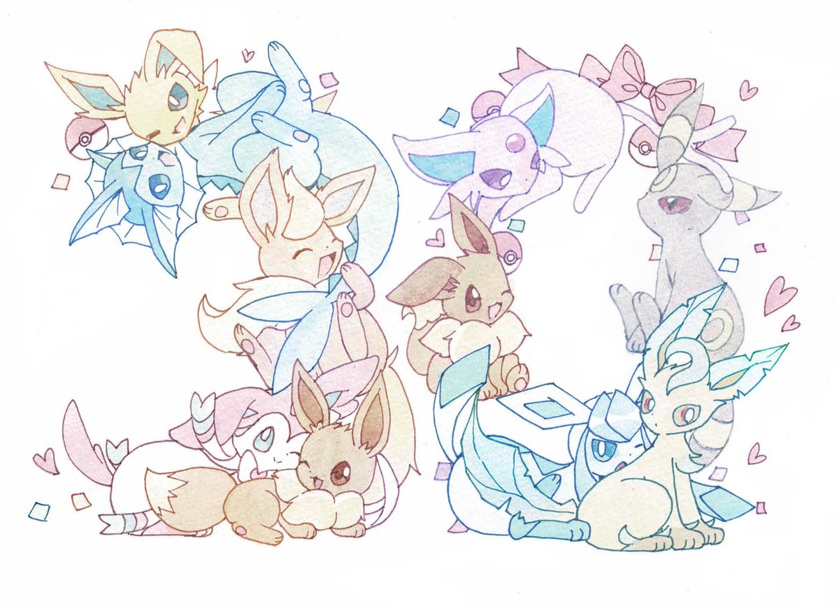 ブイズのみんなで30周年おめでとう！！

#ポケモン30周年 　
#ポケモンデー