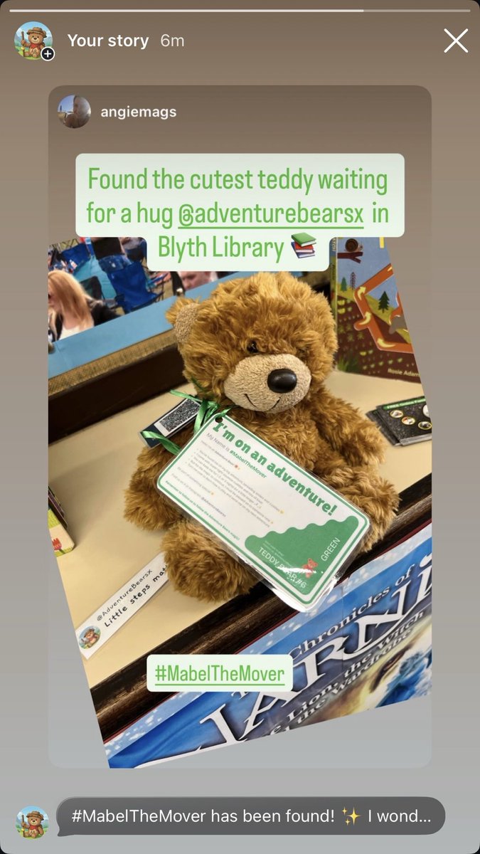 AdventureBearsX's tweet photo. She’s been found! 🧸📚✨

#MabelTheMover has begun her journey after being discovered in Blyth Library 💛

The Adventure Bears are out there… 👀 https://t.co/UivNfrtbC8