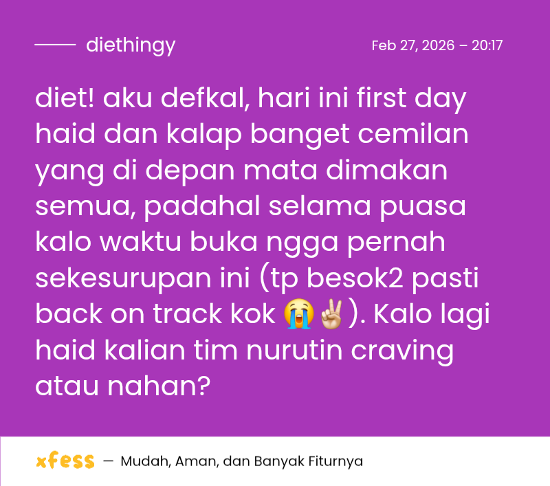 diethingy's tweet photo. diet! aku defkal, hari ini first day haid dan kalap banget cemilan yang di depan mata dimakan semua, padahal selama puasa kalo waktu buka ngga pernah sekesurupan ini (tp besok2 pasti back on track kok 😭✌🏻). Kalo lagi haid kalian tim nurutin craving atau nahan? https://t.co/LzCwKmdCxY