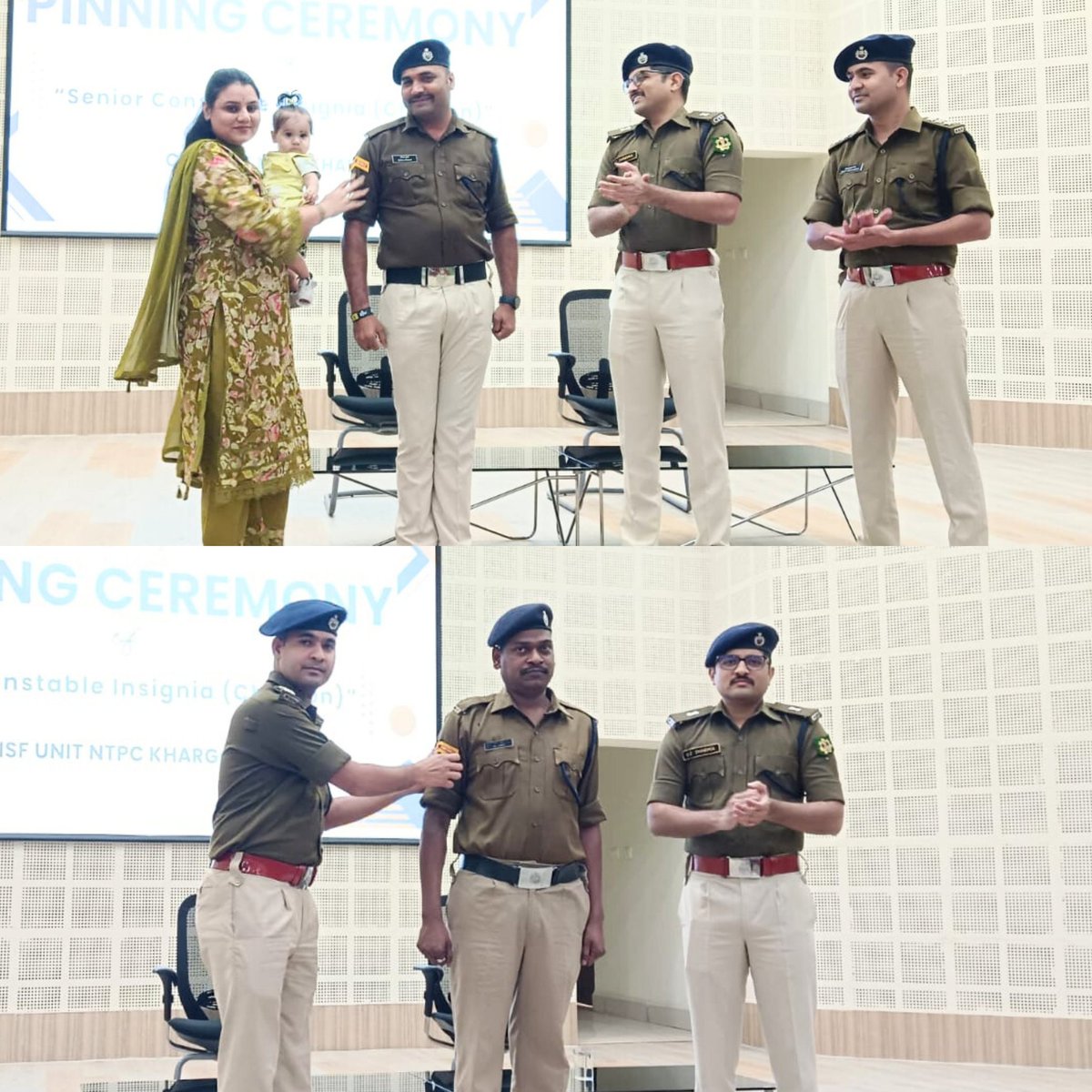 CISFCentral's tweet photo. At #CISF Unit NTPC Khargone, Constables were promoted to #SeniorConstable &amp; ceremonially conferred with their chevrons.Senior officers pinned the insignia in the presence of proud family members.The dedication &amp; professionalism of the personnel were appreciated.

#PinningCeremony https://t.co/I2onYsuWRk