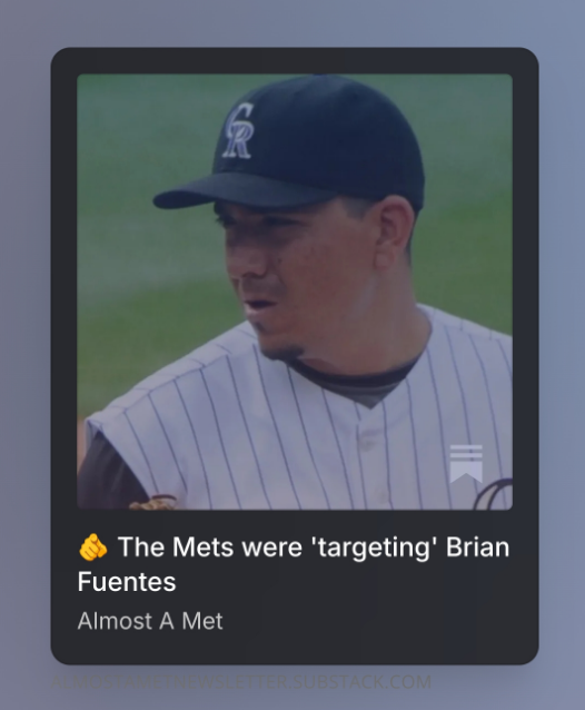 Today's newsletter is out. Do you remember when the #Mets were targeting RP Brian Fuentes? I almost forgot. Check it out here!

almostametnewsletter.substack.com/p/mets-brian-f…
