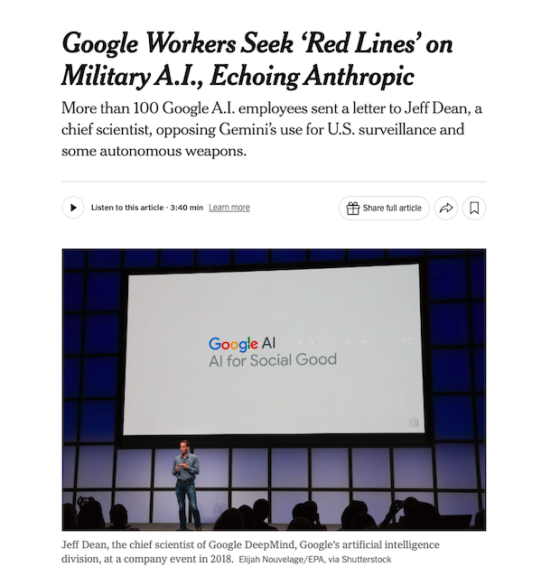 heyshrutimishra's tweet photo. BREAKING: 300+ Google & OpenAI employees just did something WILD.

In 8 hours, the Pentagon's ultimatum expires.

Instead of their companies giving in, employees just made it impossible to comply.

Either Anthropic removes all AI safeguards for military use, or face the Defense Production Act.

Mass surveillance of Americans. Autonomous weapons with zero human oversight. Everything on the table.

While Elon's xAI already signed unlimited access deal.

Dario Amodei, Anthropic's CEO, refused yesterday.

Here's what the Pentagon didn't expect.

Instead of Google and OpenAI staying quiet and cutting separate deals, 300+ employees signed a public letter.

The title: "We Will Not Be Divided."

236 from Google. 65 from OpenAI. All current employees.

All putting their jobs on the line.

The letter exposes the Pentagon's strategy:

"They're trying to divide each company with fear that the other will give in. That strategy only works if none of us know where the others stand."

Classic divide and conquer.

But the employees just called it out. Publicly.

This exact thing happened before.
2018: Google employees protested Project Maven (AI for drone targeting).
Result: Google pulled out. Promised not to use AI in weaponry.

2026: Those same policies are being rolled back.
The difference: This time employees at COMPETING companies are coordinating.

Anthropic, Google, OpenAI. Usually fighting for talent and market share.

Now fighting the same battle.

US military falling behind because ethical companies refuse.

Here's what most people miss:

This isn't about AI ethics.

This is about whether private companies can have red lines at all.

If the Pentagon wins, every tech company knows: 

Build anything for the government & they own it.

If Anthropic wins, it proves you can say no to the most powerful military on Earth.

Both outcomes reshape the entire industry.