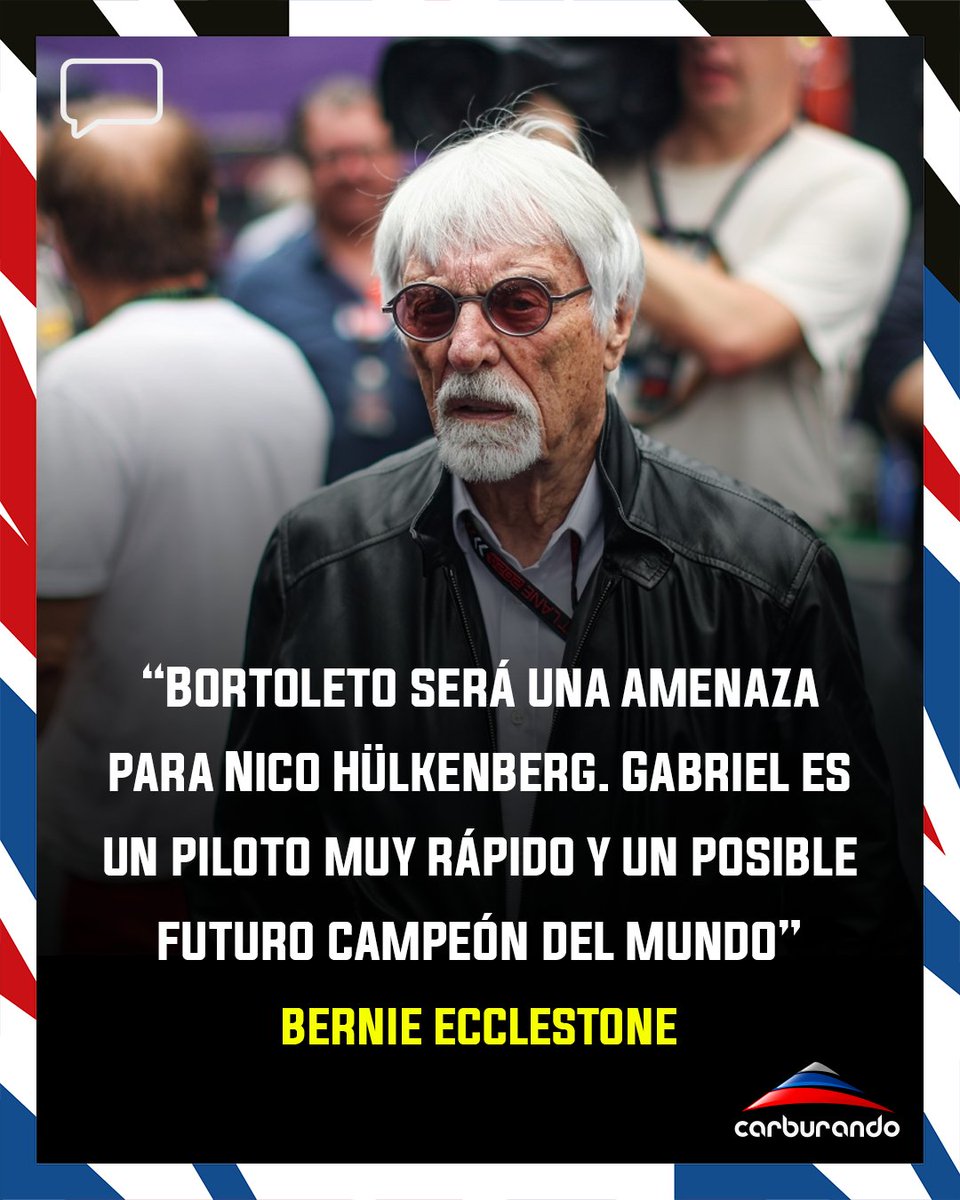 CarburandoTV's tweet photo. 👀 Bernie Ecclestone, ex director ejecutivo de la Fórmula 1, aseguró que Gabriel Bortoleto será una amenaza para Nico Hulkenberg esta temporada en Audi y lo ubicó como un posible campeón del mundo.
#F1 #Ecclestone https://t.co/8h5HY2GrG2