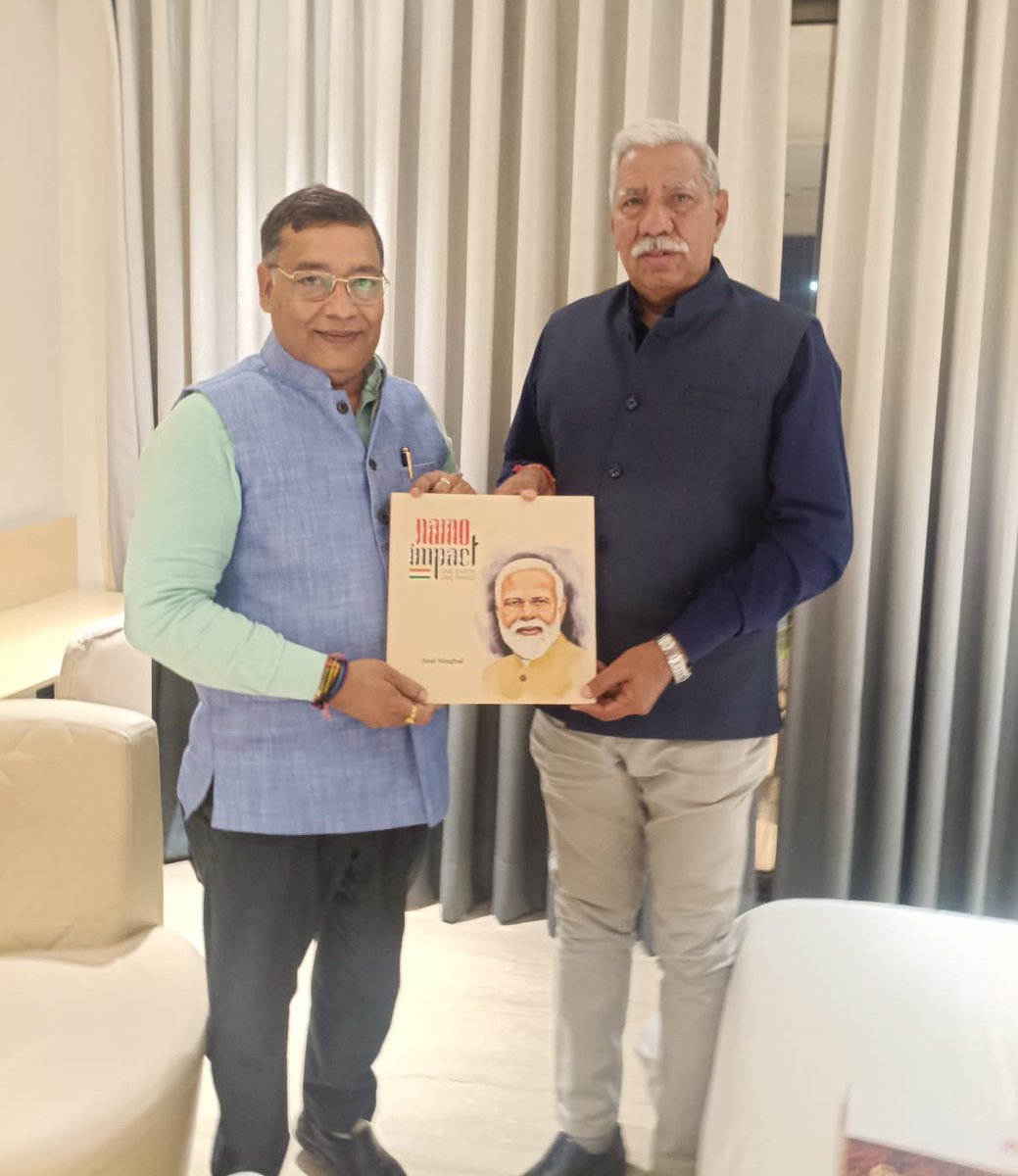 अतिविशिष्ट सेवा मेडल से सम्मानित लेफ्टिनेंट जनरल विश्वंभर सिंह से सेना की कार्यशैली पर की गई चर्चा अत्यंत सार्थक और ज्ञानवर्धक रही। <a href="/PMOIndia/">PMO India</a> <a href="/DefenceMinIndia/">रक्षा मंत्री कार्यालय/ RMO India</a> <a href="/SpokespersonMoD/">Ministry of Defence, Government of India</a> <a href="/BJP4India/">BJP</a> <a href="/RSSorg/">RSS</a> <a href="/VHPDigital/">Vishva Hindu Parishad -VHP</a> #namoimpact