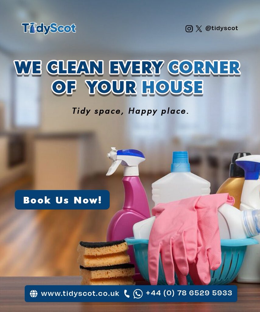 TidyScot's tweet photo. At Tidyscot, we clean every corner of your house l; so you can enjoy every moment in it.

#Tidyscot #SpotlessLiving #CleanHomeHappyHome https://t.co/gMx2zrZgVr