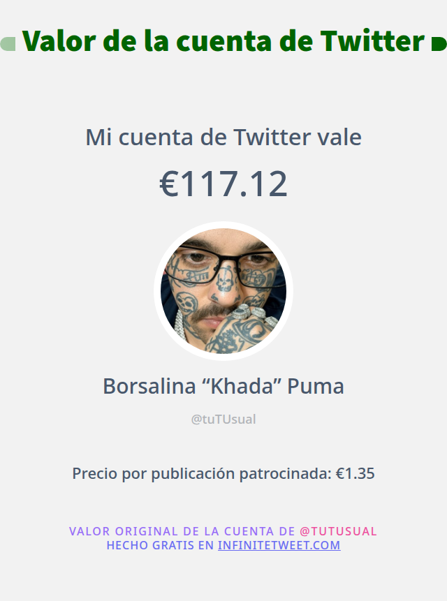 Mi valor en Twitter es de: €117.12

➡️ infinitetweet.me/account-worth?…
