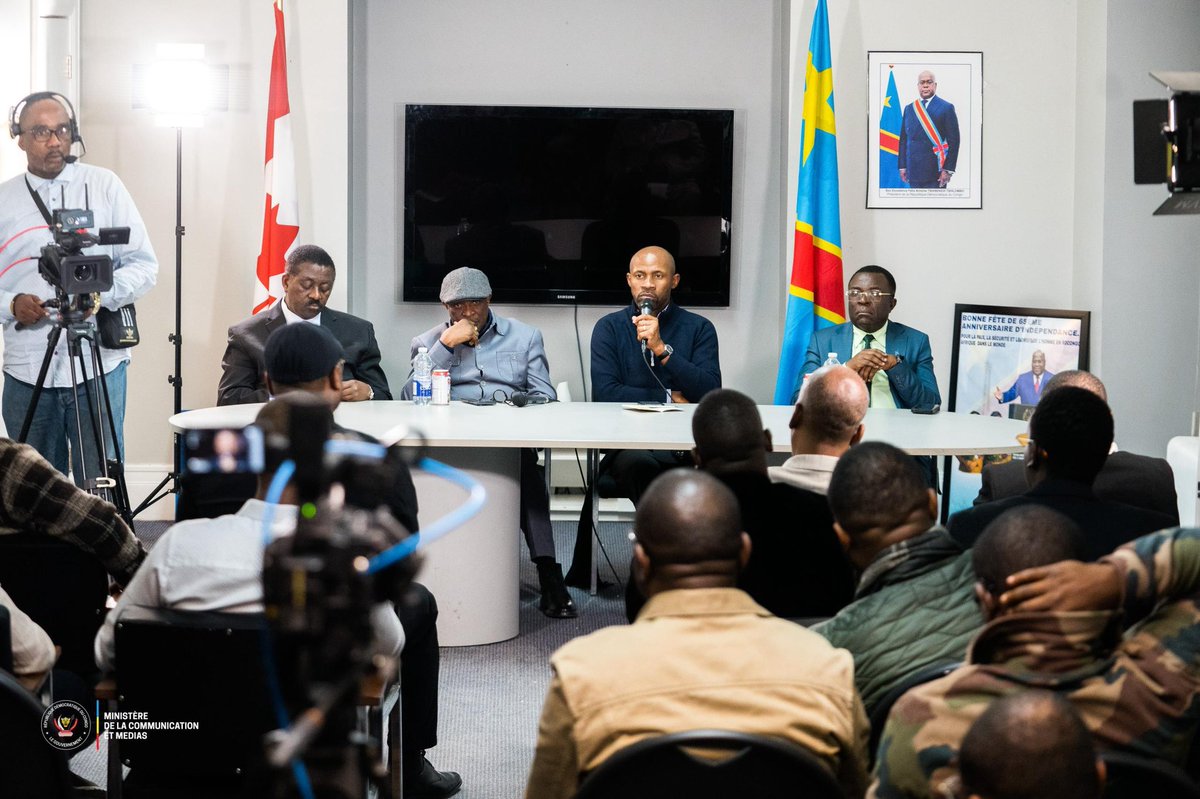 PatrickMuyaya's tweet photo. #RDC : Ce ne sont ni les menaces du père, le #Rwanda, encore moins les intimidations permanentes du fils, le #M23 qui peuvent les dissuader dans leur engagement contre leur instrumentalisation pour des fins de guerre.

Des actions communes pour favoriser le vivre-ensemble, un travail plus étroit et un engagement patriotique claire pour stopper la propagation du venin de la division, #PoisonRwandais, inoculé en permanence au sein de nos communautés par le père et le fils.

L’égarement et le choix du soutien à l’ennemi de certains membres de leur communauté ne les engagent pas.

Leur sécurité n’a jamais été l’objectif du #Rwanda sinon il n’aurait jamais amené dans les haut-plateaux, son autre criminel de fils de Red-Tabara. 

Riches et franches discussions à #Ottawa au siège de notre ambassade au #Canada avec les membres de la communauté #Banyamulenge. 

Le mensonge habillé et répété ne remplacera jamais la vérité. 

#CongolaisTelema !!!!

#ToutPourLaPatrie !!!!

#BendeleEkweyaTe 🇨🇩🇨🇩🇨🇩 !!!!