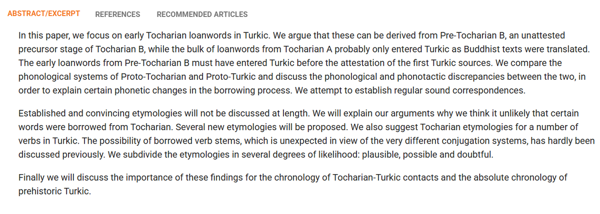 Behind paywall

Prehistoric Tocharian-Turkic Linguistic Contacts

akjournals.com/view/journals/…
