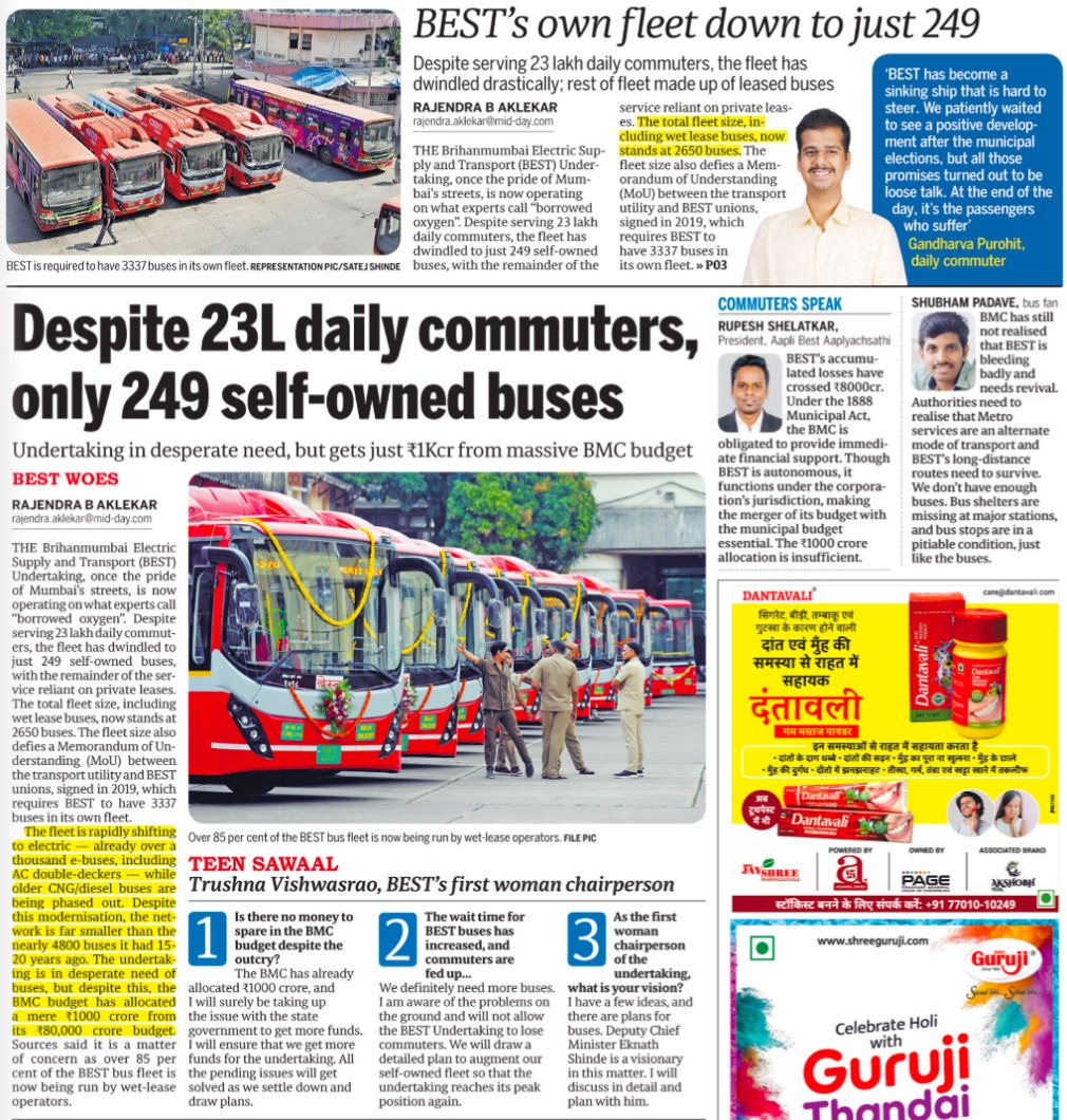 Once pride, now at its lowest, Mumbai public transport B.E.S.T buses own fleet at 249. Total fleet at 2,650. New chairperson promises more funds and buses.