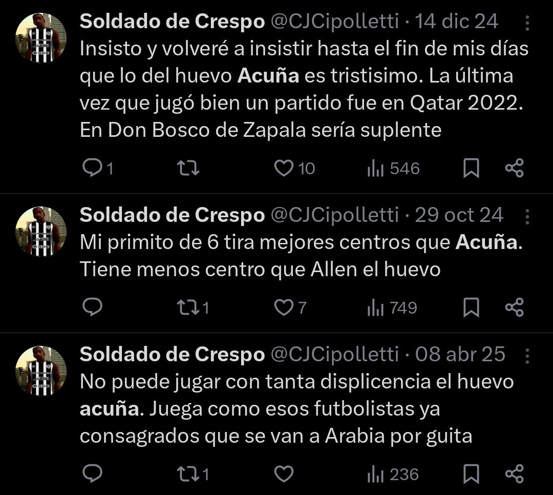 Tardaron nada más y nada menos que un año y medio en darse cuenta de que Acuña es un burro. Están a un razonamiento de darse cuenta de que a Montiel lo tienen que mandar a préstamo a Yupanqui