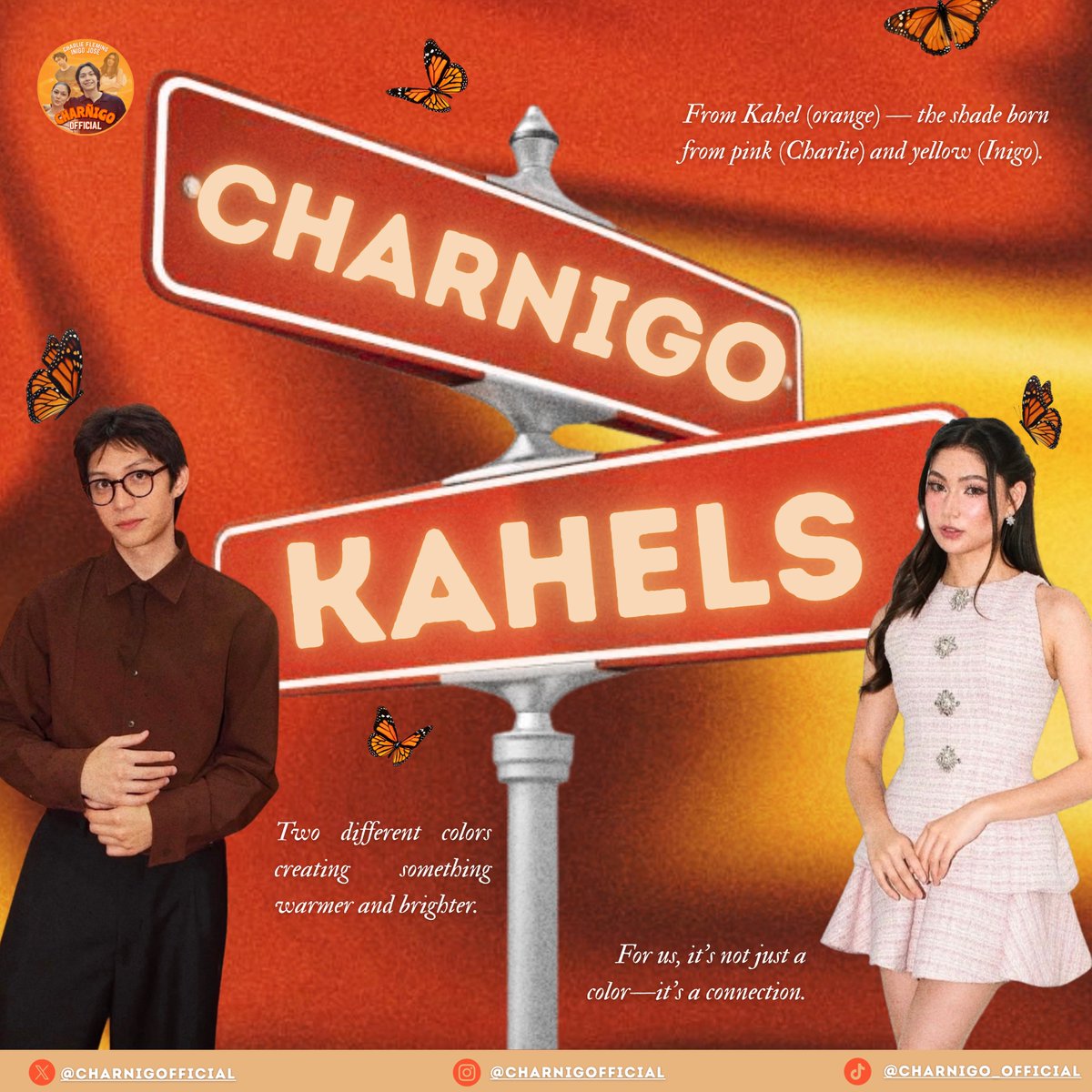 charnigofficial's tweet image. 🧡 WELCOME HOME, KAHELS  🦋

A shade born from pink and yellow — warmer, brighter, together... forever carrying the glow that Charlie and Iñigo share.
 Orange is our color, the butterfly is our symbol, and warmth is our energy.

#InigoJose | #CharlieFleming | #PBB